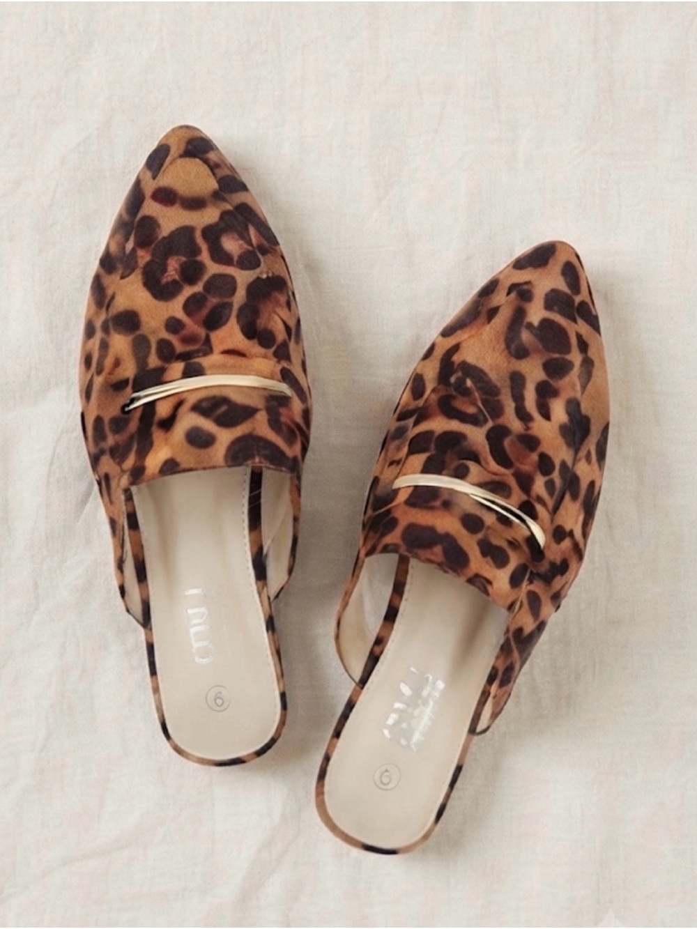 Leopard Print Slip-On Mules with Gold Accent